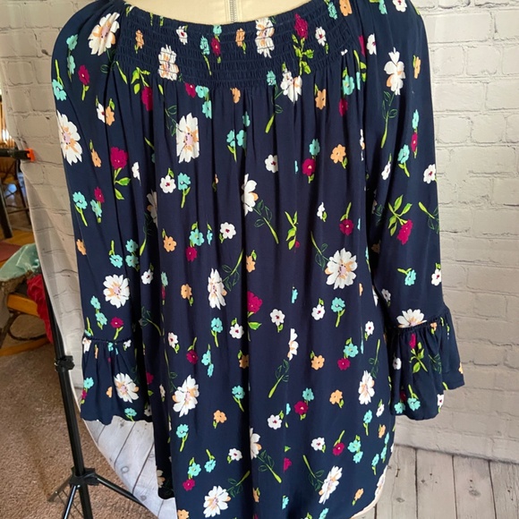 LADIES  WOMEN'S  Plus size 1X 16W/18W blue floral blouse top - Picture 6 of 7